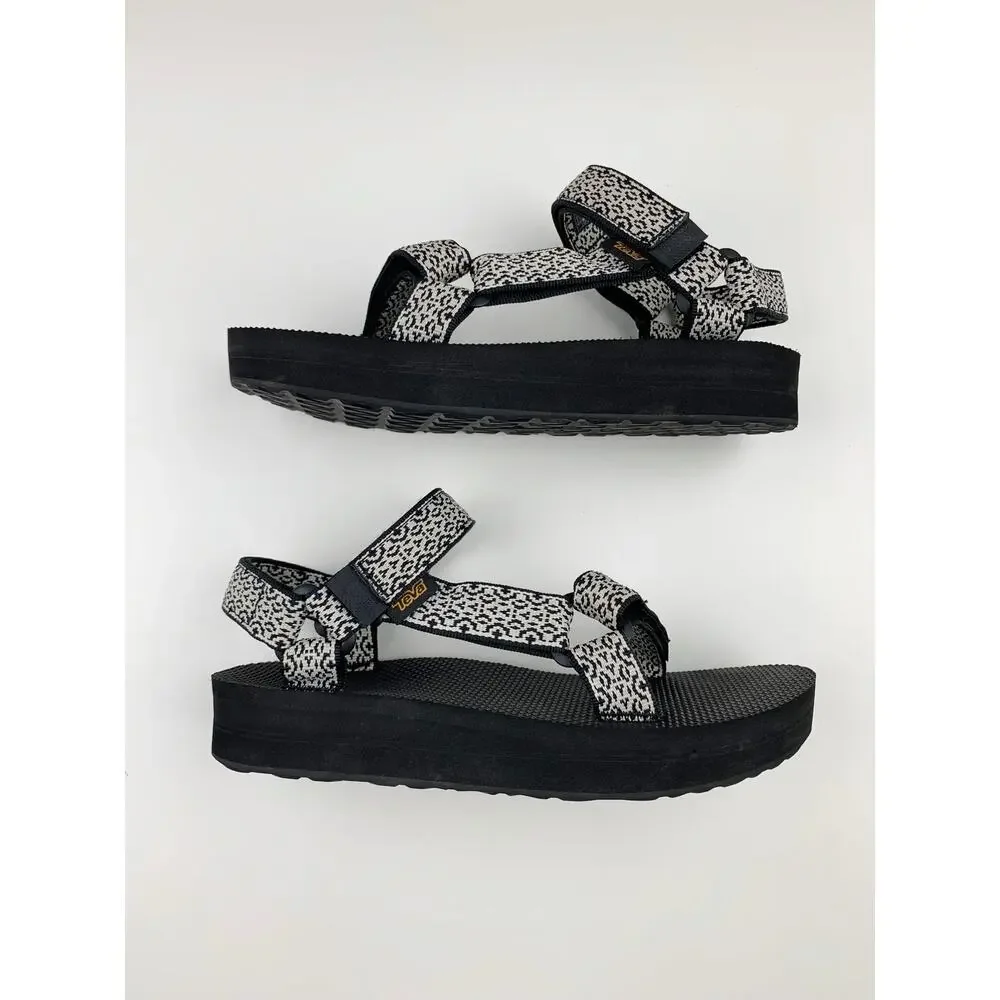 Teva Midform Universal Sandals Black White Strappy Platform Women's 6 Casual